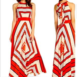 Scarf Print Crepe de Chine Fit & Flare Maxi Dress